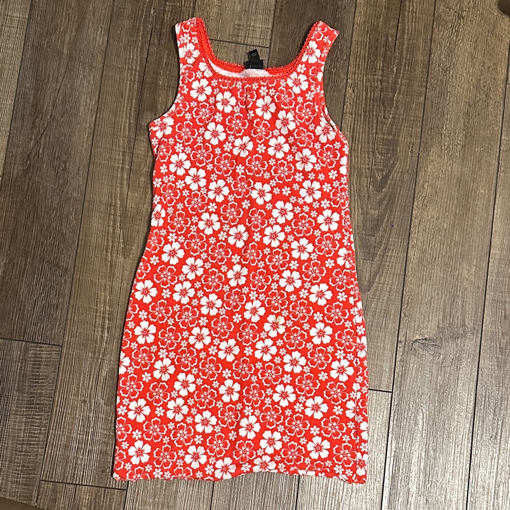 Floral Red and White Sleeveless Dress